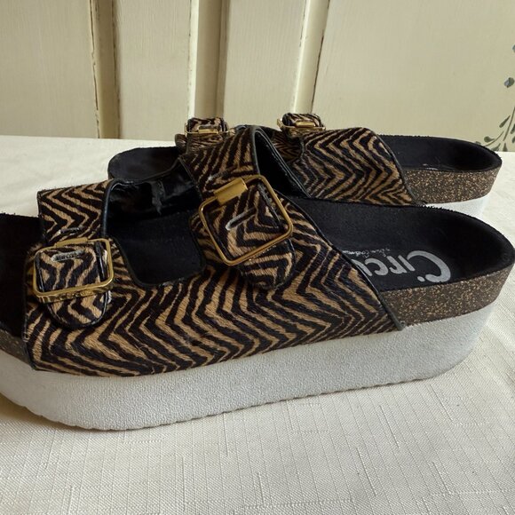 Circus by Sam Edelman Animal Tiger Print Calf Hair Platform Sandals sz 7 - Picture 6 of 9